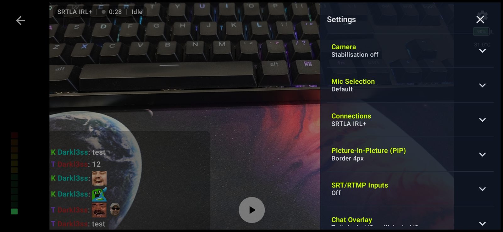 The Broadcaster settings drawer