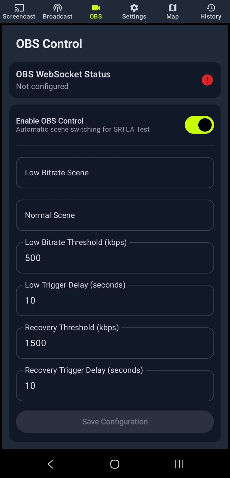 OBS WebSocket scene control inside IRL+ Cast