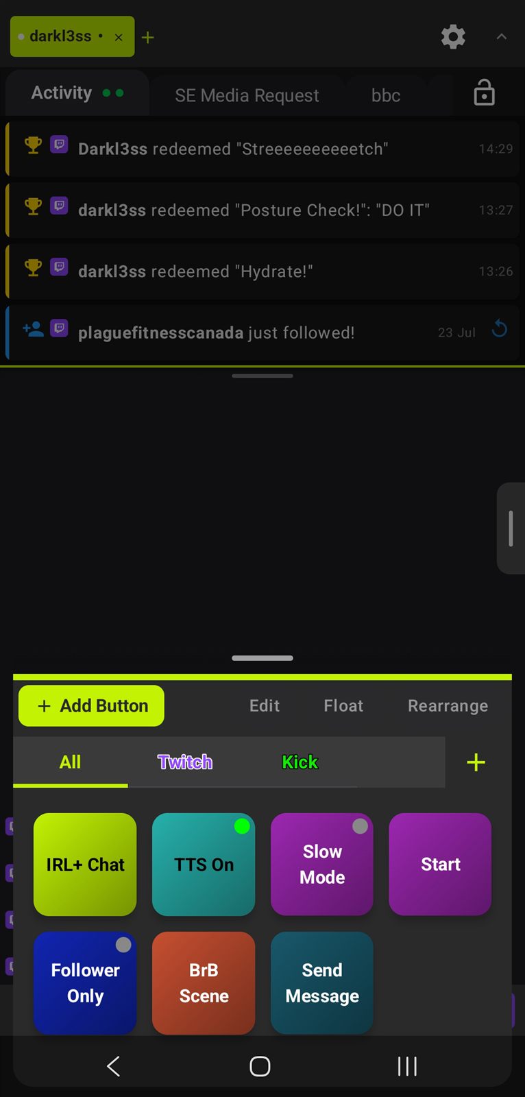 Action Buttons for OBS and chat control