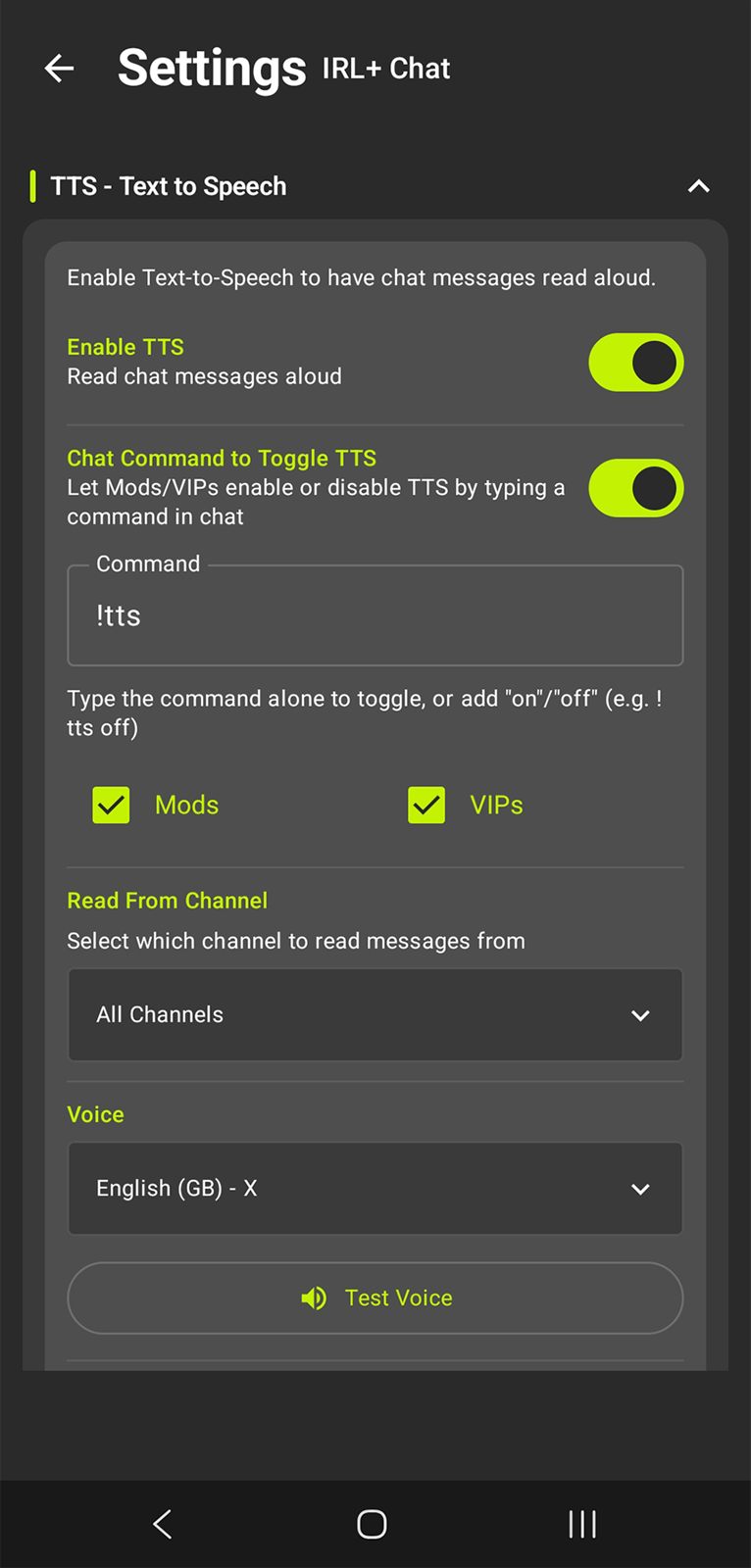 Text-to-Speech settings