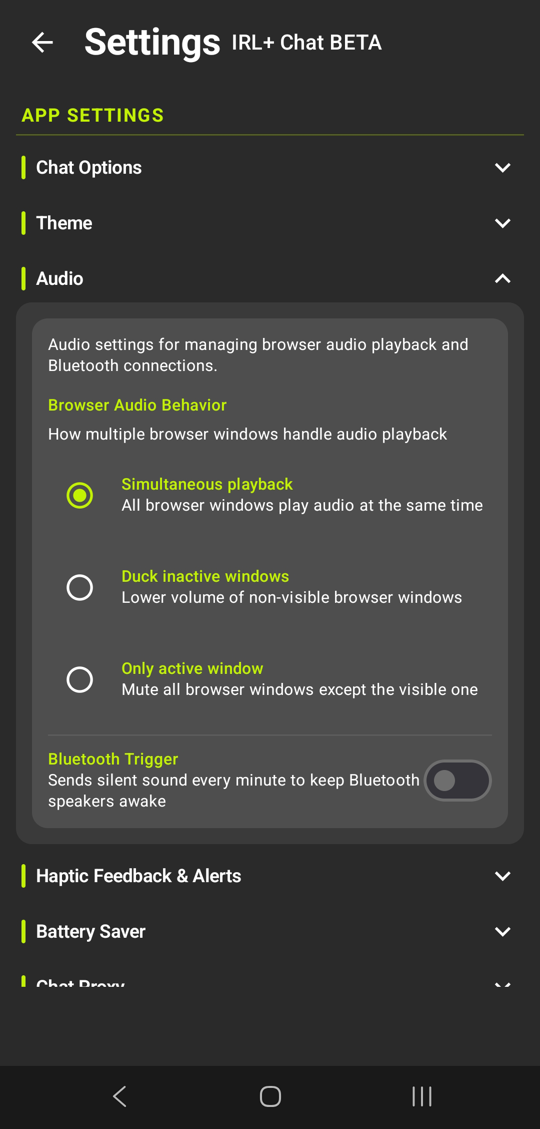 Audio settings and browser source behavior