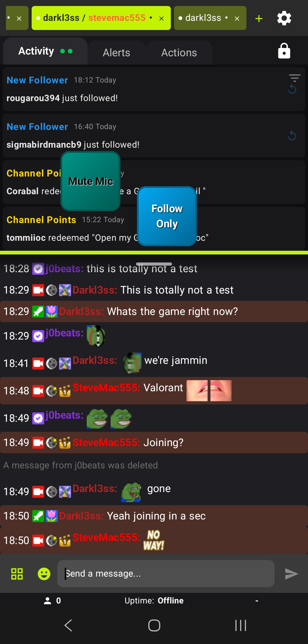 IRL+ Chat active conversation with emotes, badges and multi-channel tabs