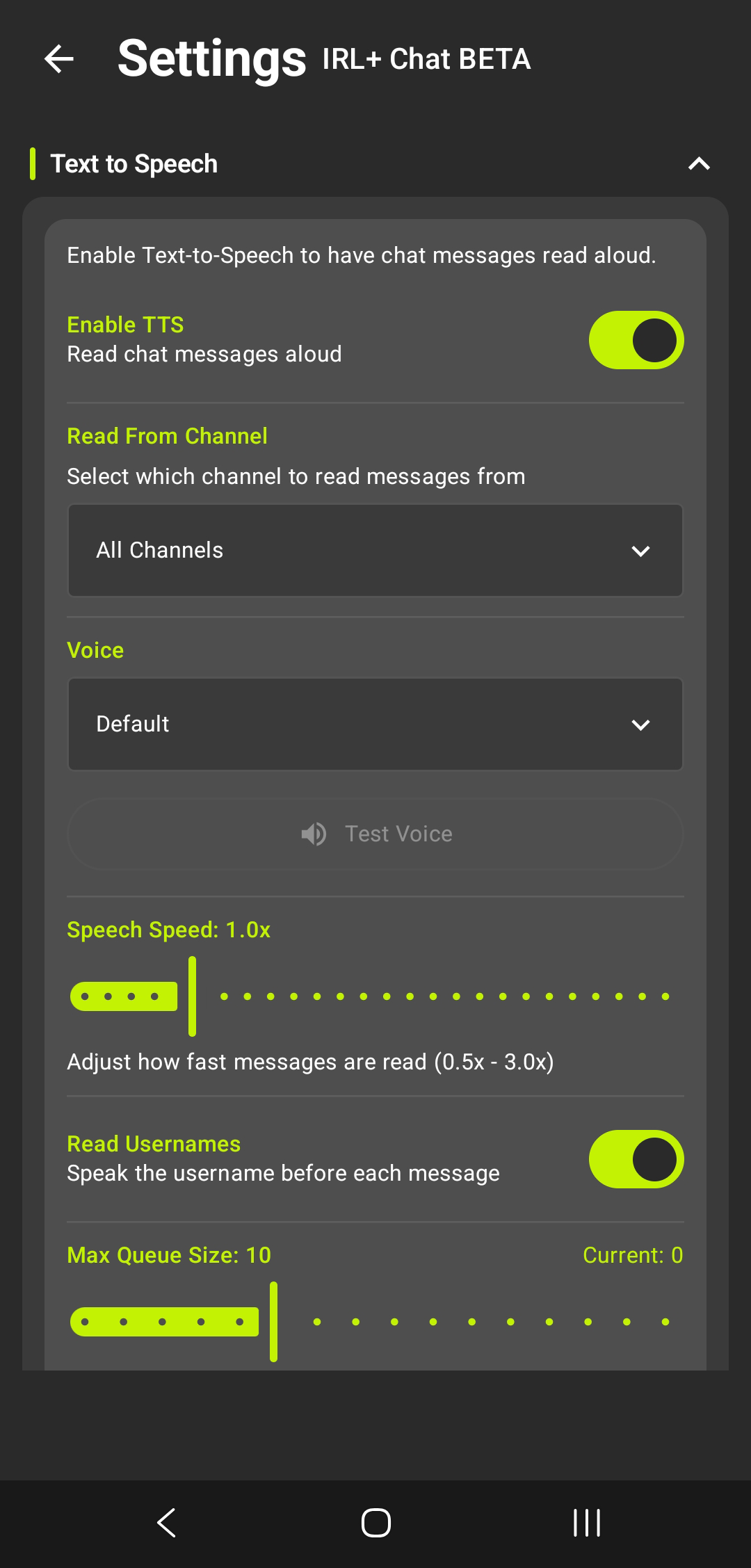 Text-to-Speech settings